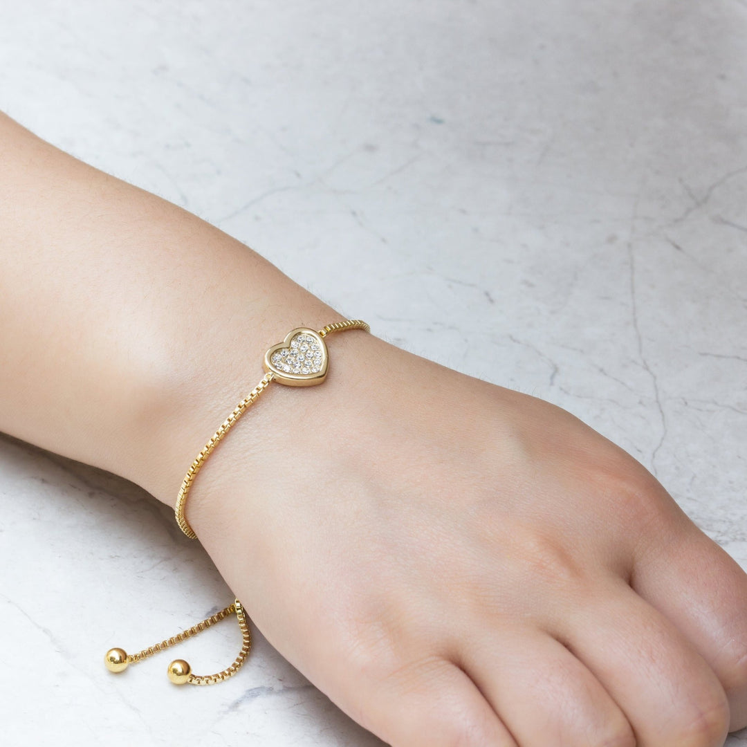 Gold Plated Pave Heart Friendship Bracelet Created with Zircondia® Crystals - Philip Jones Jewellery