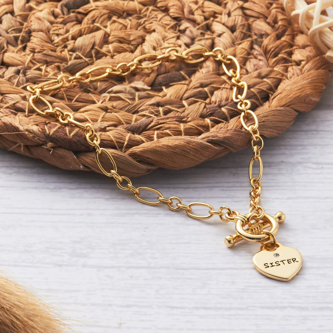 Gold Plated Sister Charm Bracelet Created with Zircondia® Crystals - Philip Jones Jewellery
