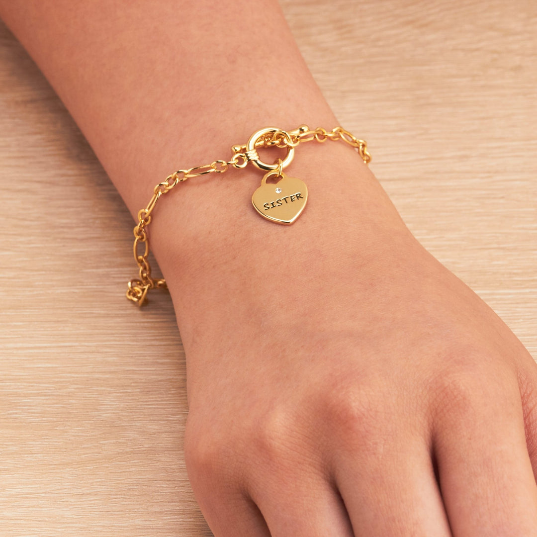 Gold Plated Sister Charm Bracelet Created with Zircondia® Crystals - Philip Jones Jewellery