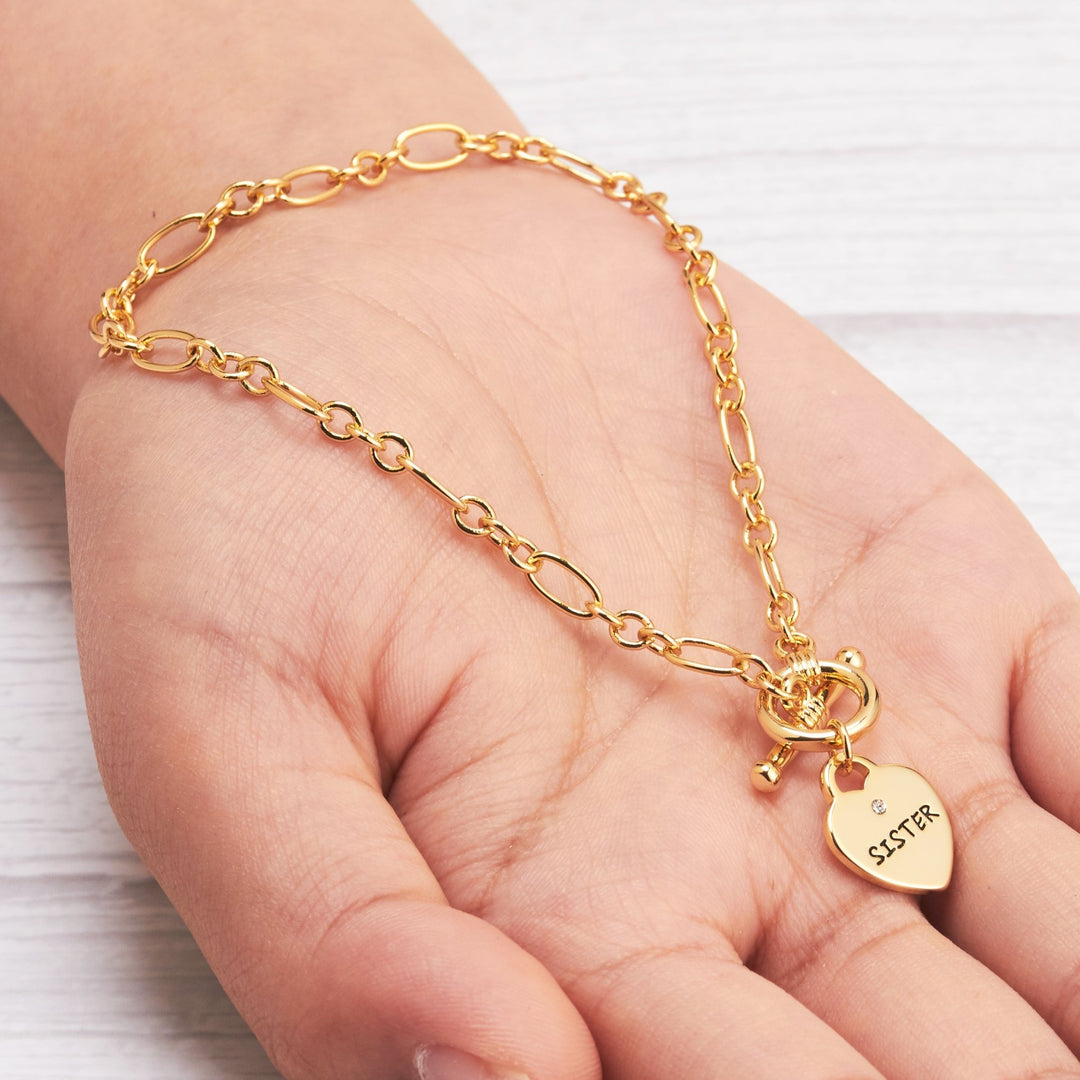 Gold Plated Sister Charm Bracelet Created with Zircondia® Crystals - Philip Jones Jewellery