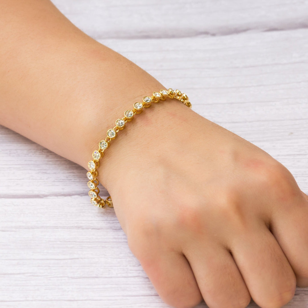 Gold Plated Solitaire Bracelet Created with Zircondia® Crystals - Philip Jones Jewellery