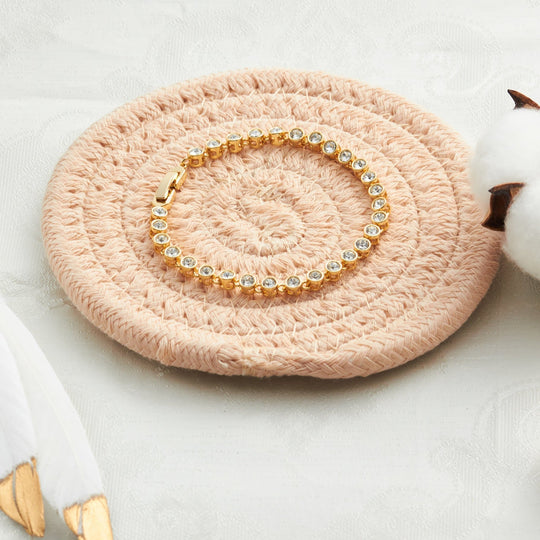 Gold Plated Solitaire Bracelet Created with Zircondia® Crystals - Philip Jones Jewellery