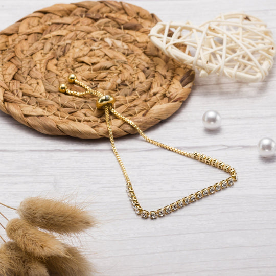 Gold Plated Solitaire Friendship Bracelet Created with Zircondia® Crystals - Philip Jones Jewellery