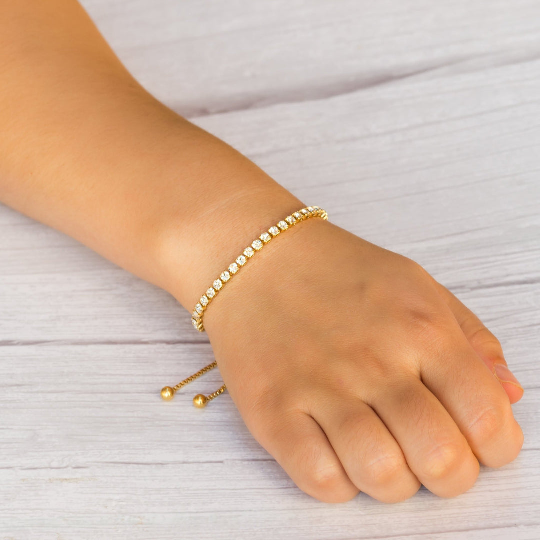 Gold Plated Solitaire Friendship Bracelet Created with Zircondia® Crystals - Philip Jones Jewellery