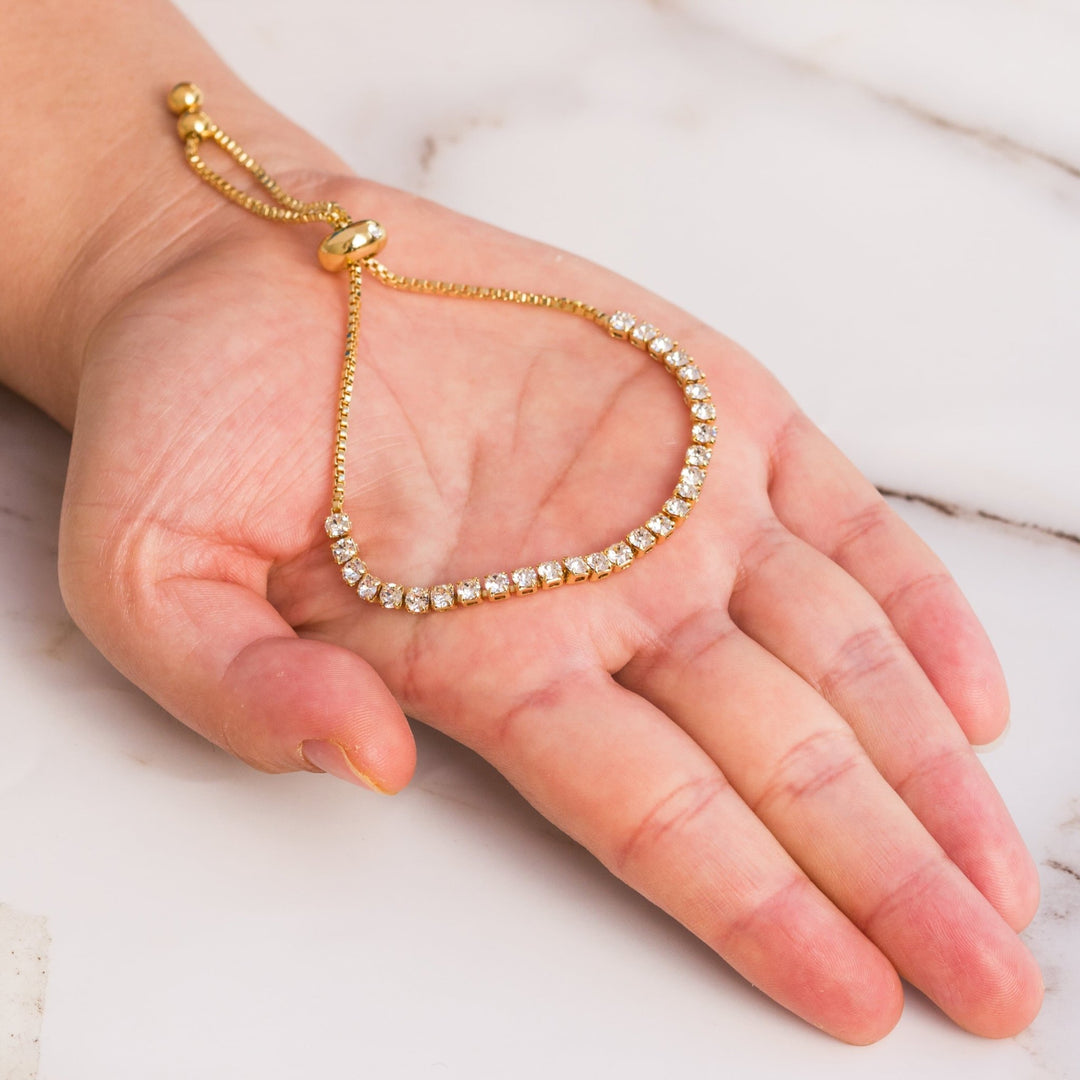 Gold Plated Solitaire Friendship Bracelet Created with Zircondia® Crystals - Philip Jones Jewellery