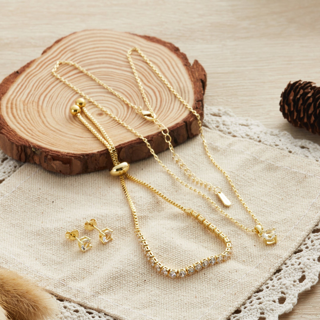 Gold Plated Solitaire Friendship Set Created with Zircondia® Crystals - Philip Jones Jewellery