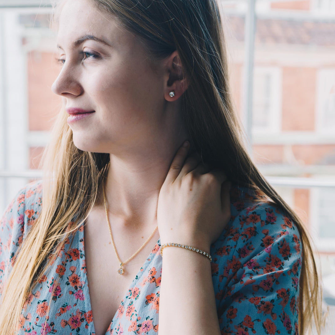 Gold Plated Solitaire Friendship Set Created with Zircondia® Crystals - Philip Jones Jewellery