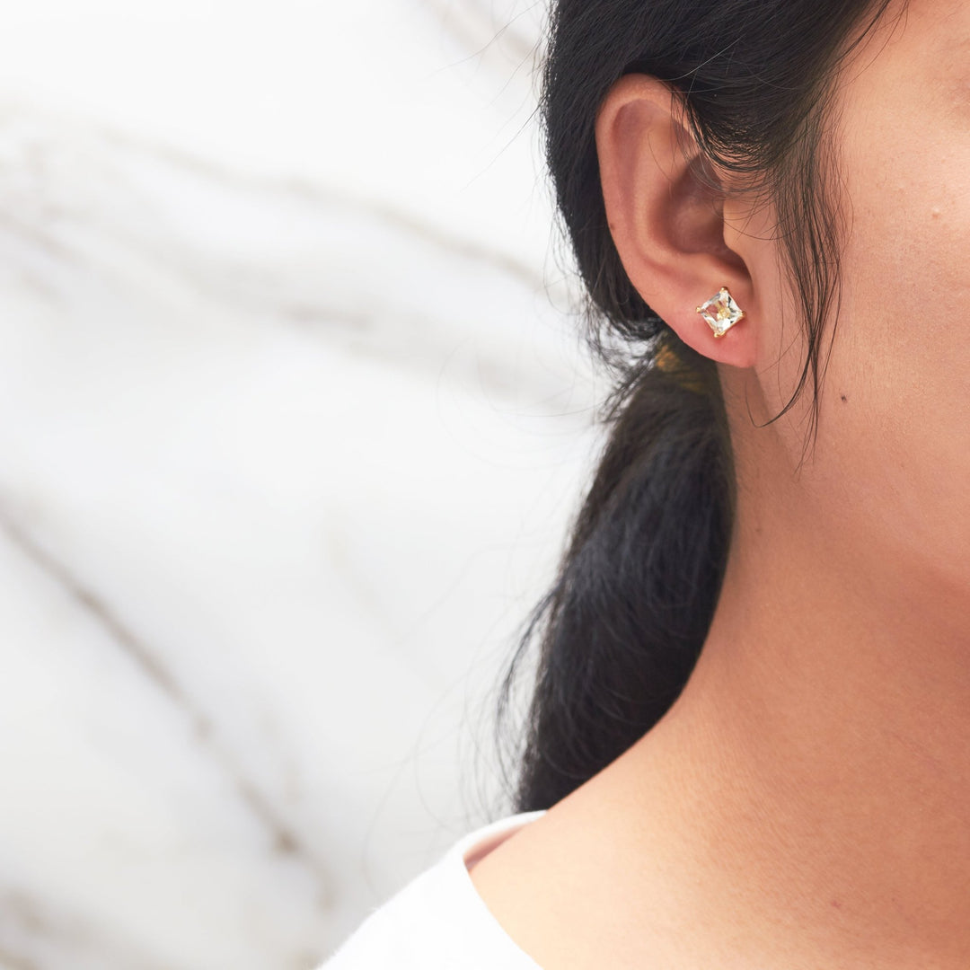 Gold Plated Square Earrings Created with Zircondia® Crystals - Philip Jones Jewellery