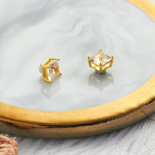 Gold Plated Square Magnetic Clip On Stud Earrings Created with Zircondia® Crystals - Philip Jones Jewellery