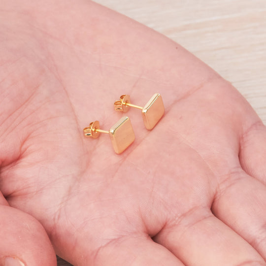 Gold Plated Square Stud Earrings - Philip Jones Jewellery