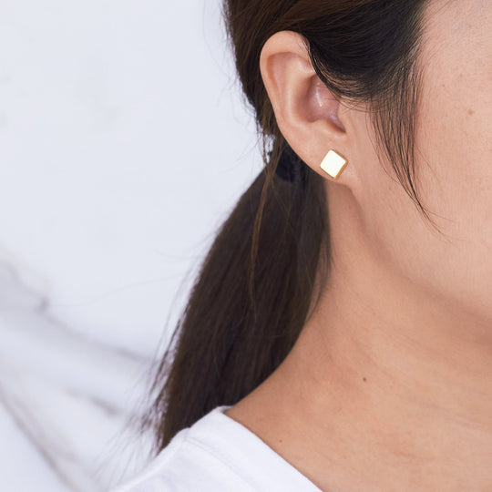 Gold Plated Square Stud Earrings - Philip Jones Jewellery