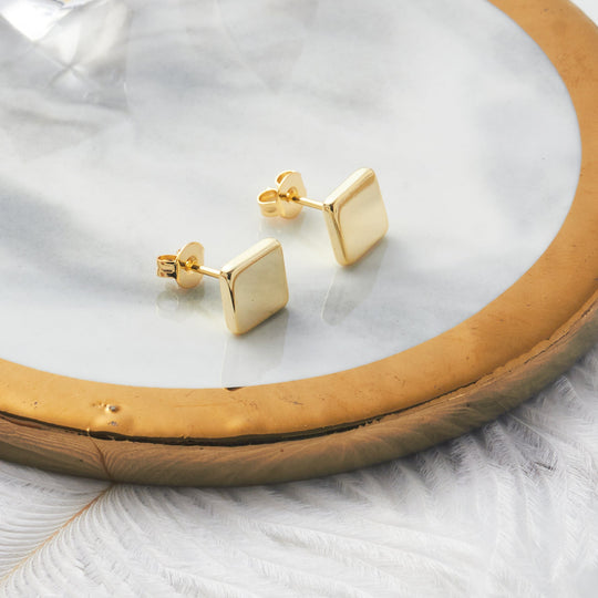 Gold Plated Square Stud Earrings - Philip Jones Jewellery