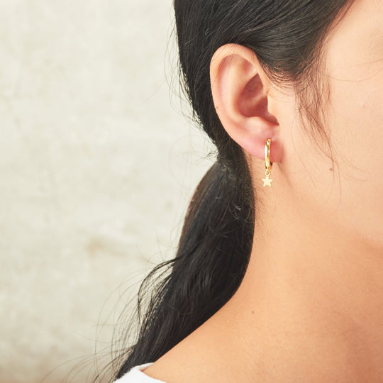 Gold Plated Star Charm Hoop Earrings - Philip Jones Jewellery