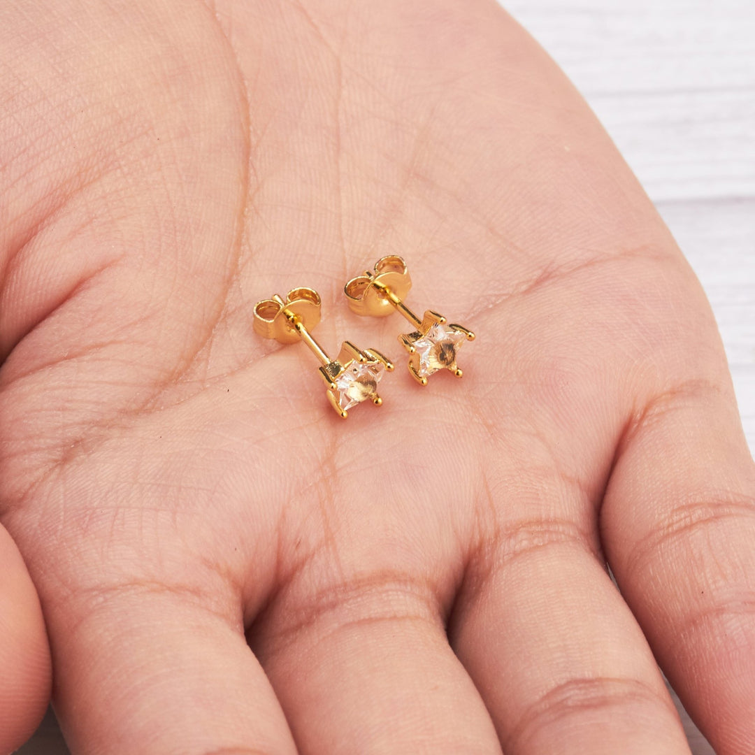 Gold Plated Star Earrings Created with Zircondia® Crystals - Philip Jones Jewellery