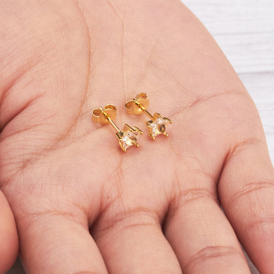 Gold Plated Star Earrings Created with Zircondia® Crystals - Philip Jones Jewellery