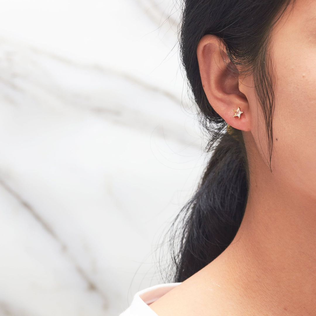 Gold Plated Star Earrings Created with Zircondia® Crystals - Philip Jones Jewellery