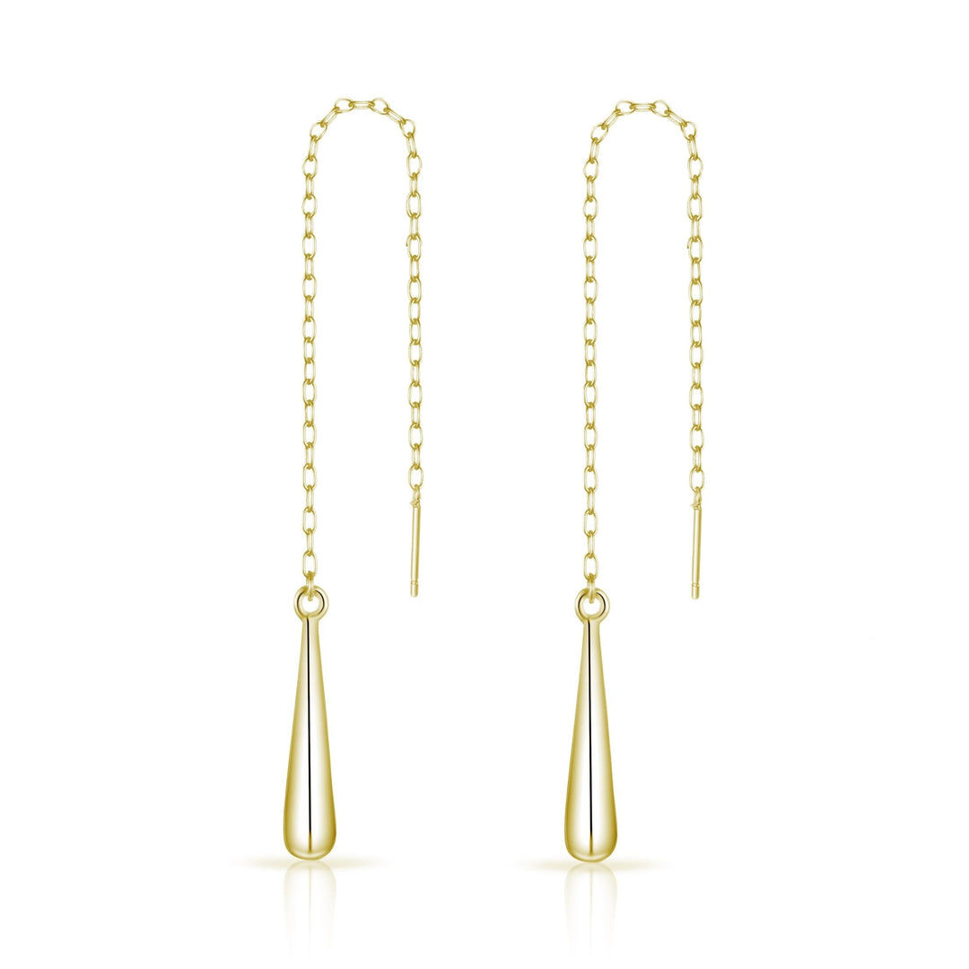 Gold Plated Sterling Silver Teardrop Thread Earrings - Philip Jones Jewellery