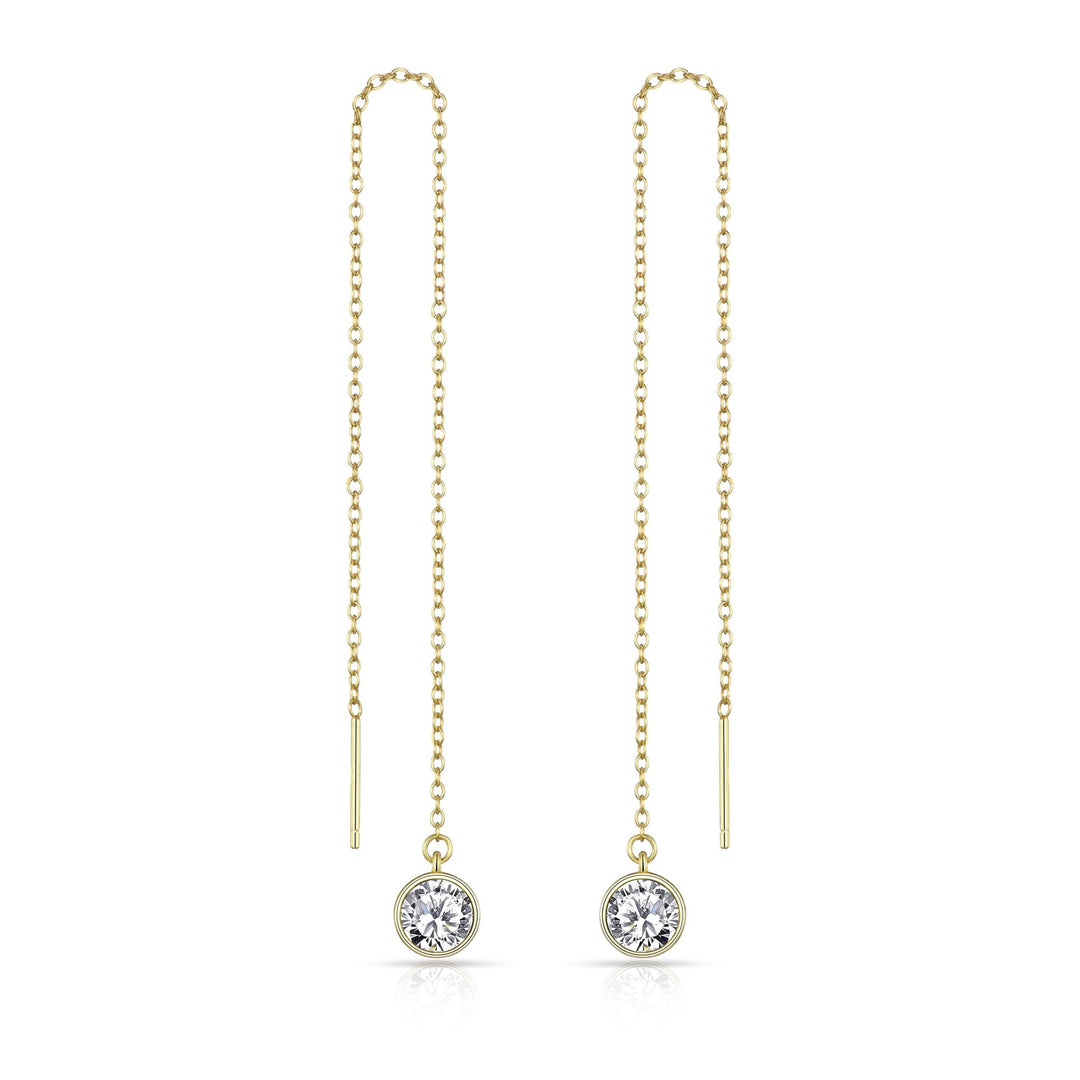Gold Plated Sterling Silver Thread Earrings Created with Zircondia® Crystals - Philip Jones Jewellery