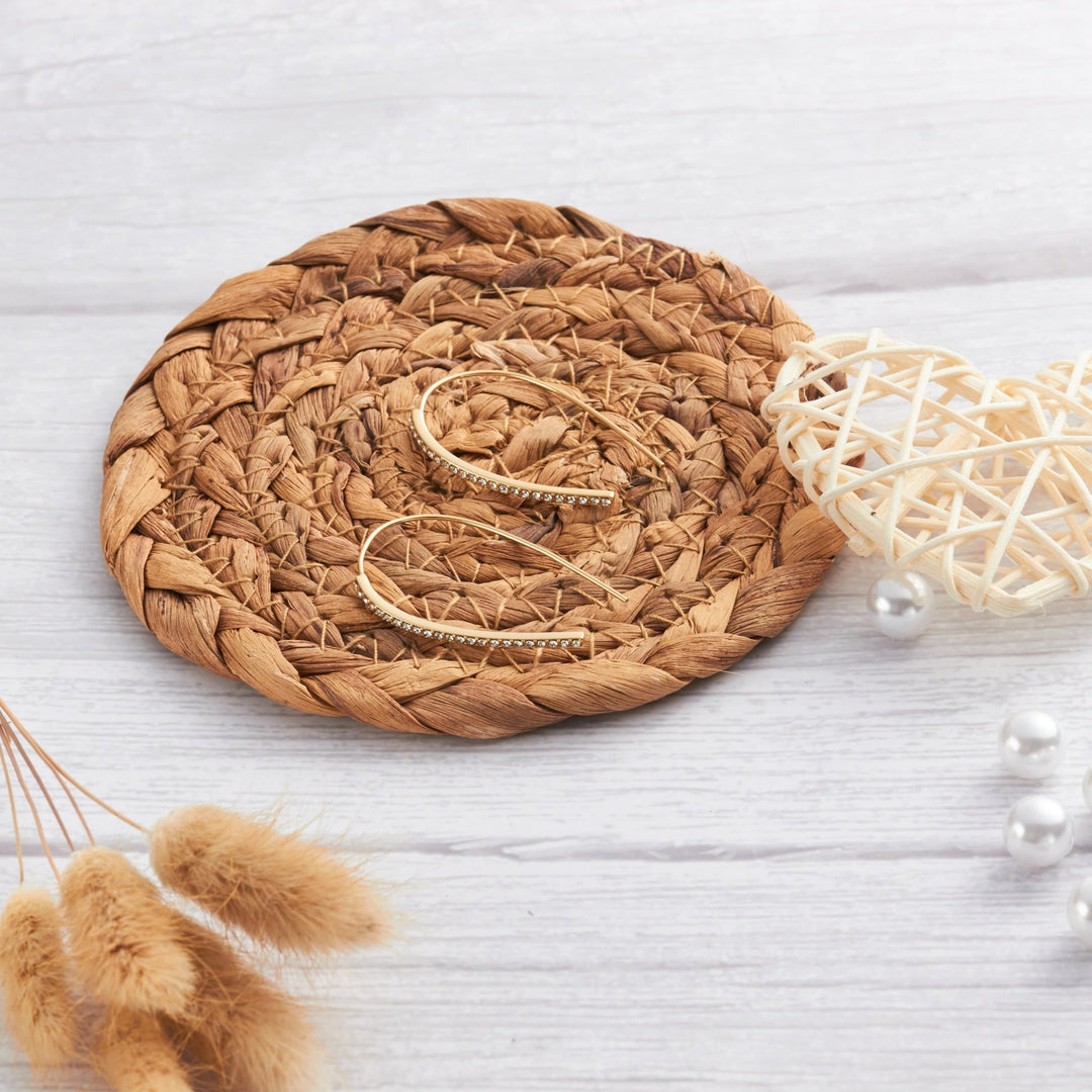 Gold Plated Thread Earrings Created with Zircondia® Crystals - Philip Jones Jewellery