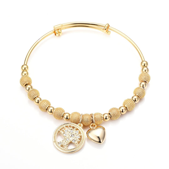Gold Plated Tree of Life Bangle Created with Zircondia® Crystals - Philip Jones Jewellery