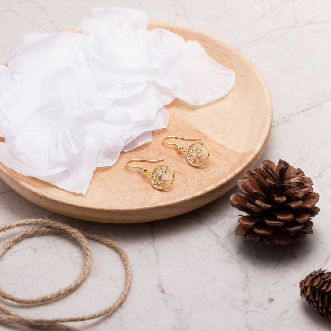 Gold Plated Tree of Life Drop Earrings Created with Crystals from Zircondia® - Philip Jones Jewellery