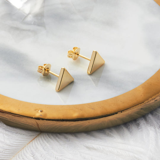 Gold Plated Triangle Stud Earrings - Philip Jones Jewellery