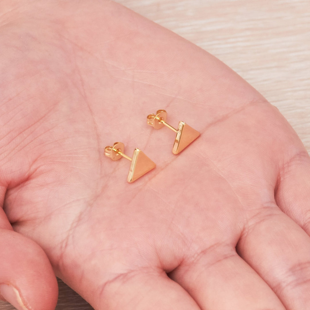 Gold Plated Triangle Stud Earrings - Philip Jones Jewellery