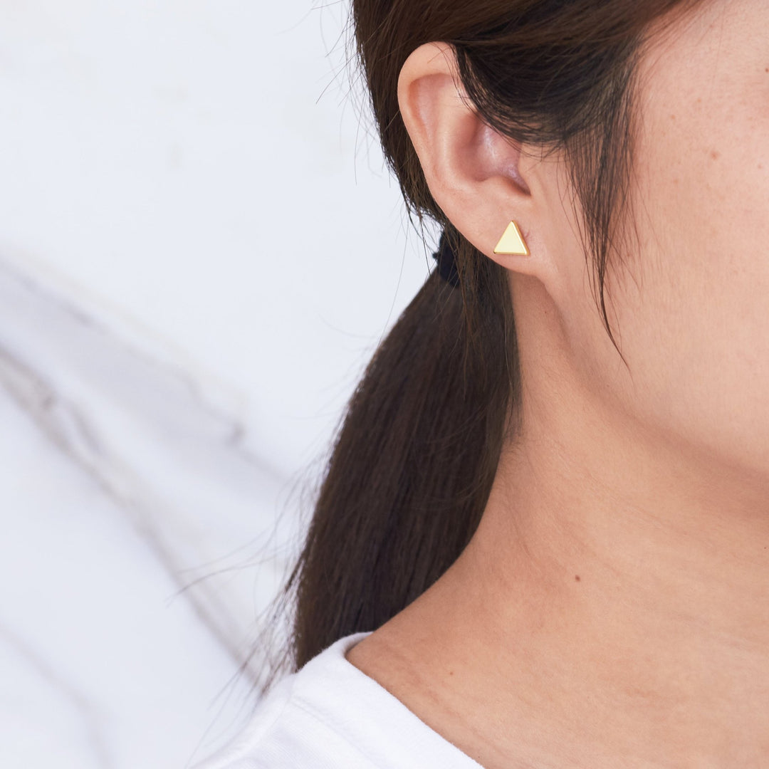 Gold Plated Triangle Stud Earrings - Philip Jones Jewellery