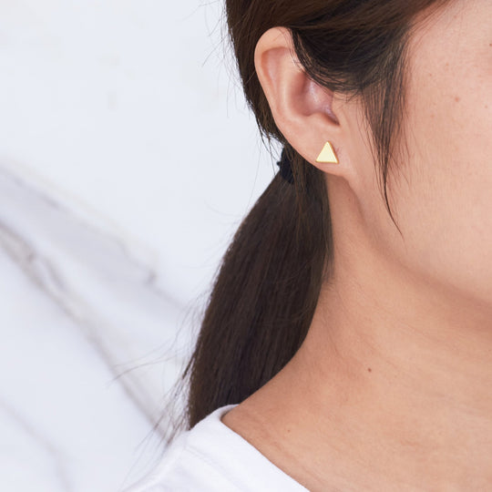 Gold Plated Triangle Stud Earrings - Philip Jones Jewellery