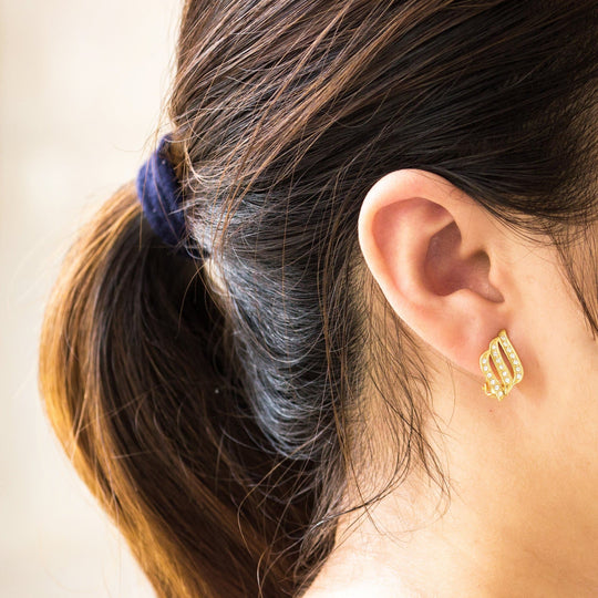 Gold Plated Triple Row Clip On Earrings Created with Zircondia® Crystals - Philip Jones Jewellery