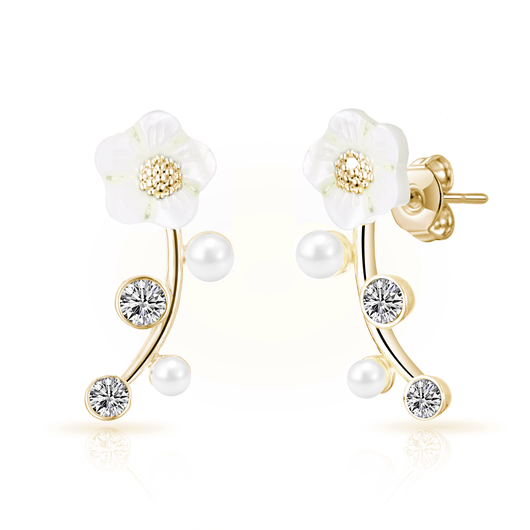 Gold Plated Daisy Climber Earrings Created with Zircondia® Crystals by Philip Jones Jewellery