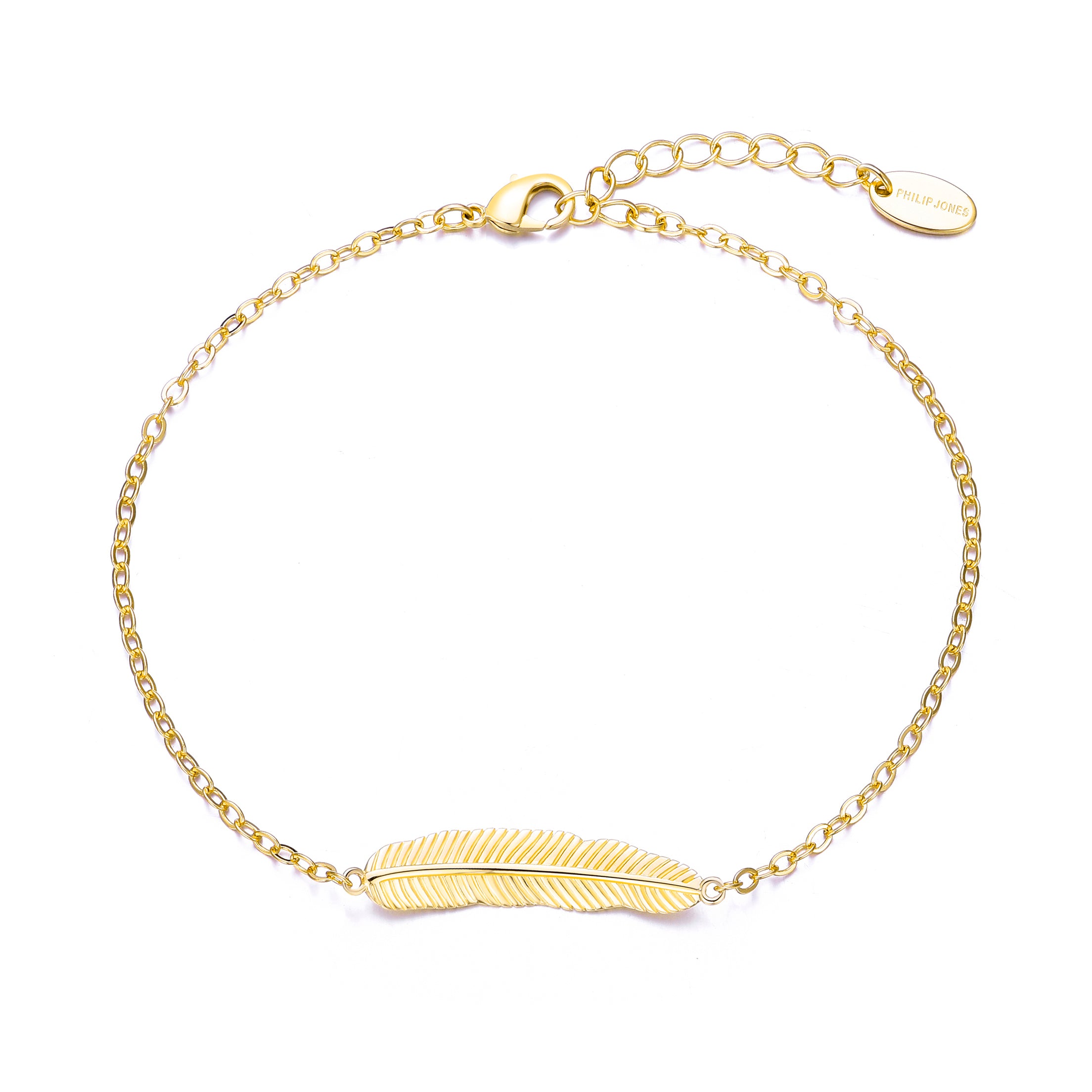 Gold Plated Feather Anklet by Philip Jones Jewellery