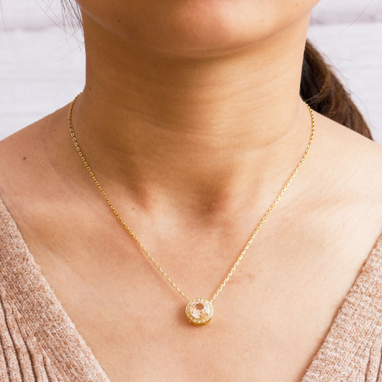 Gold Plated Halo Necklace Created with Zircondia® Crystals