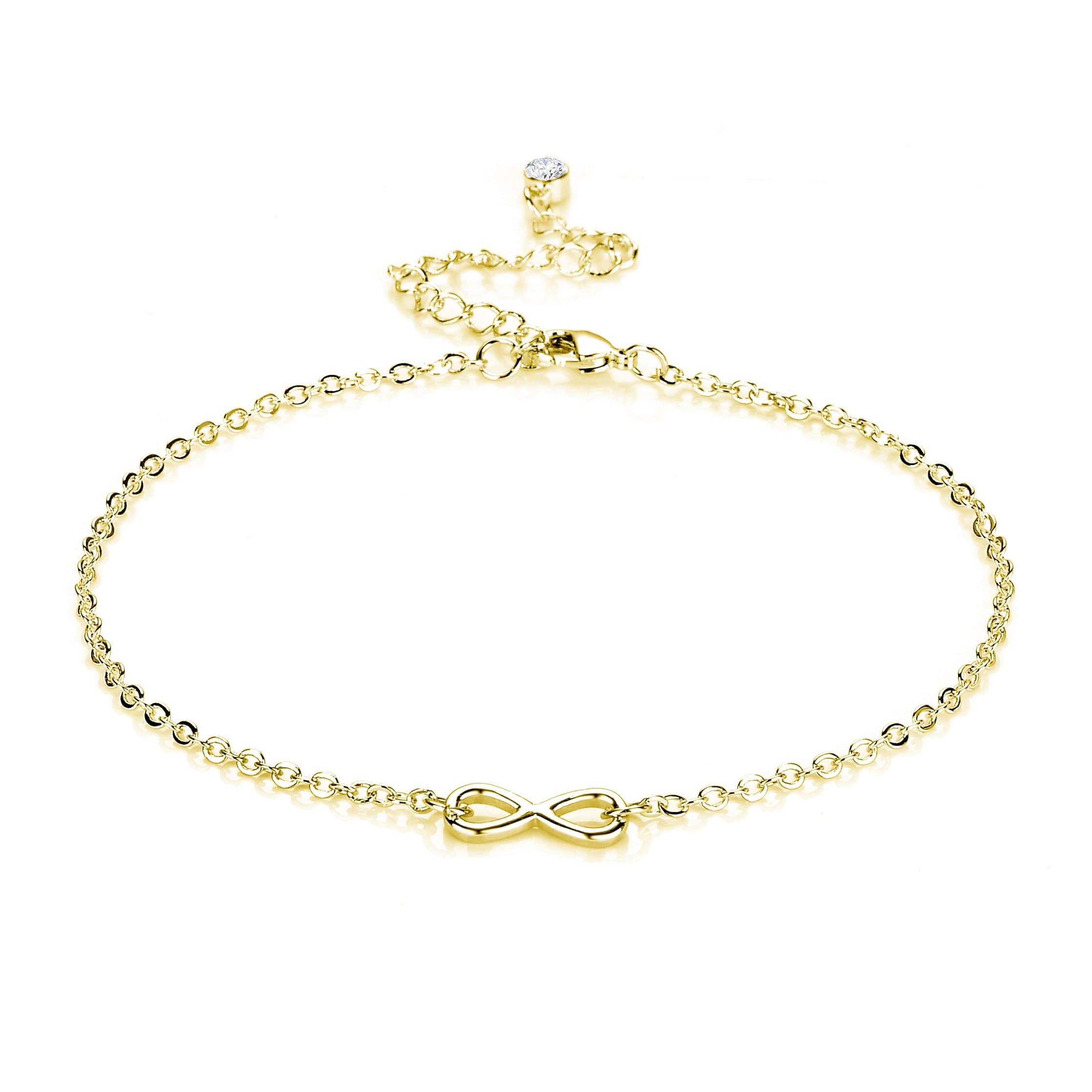 Gold Plated Infinity Anklet Created with Zircondia® Crystals by Philip Jones Jewellery