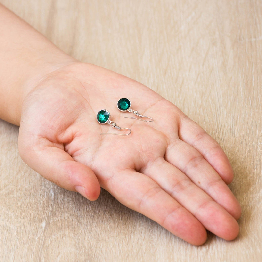 Green Crystal Drop Earrings Created with Zircondia® Crystals - Philip Jones Jewellery