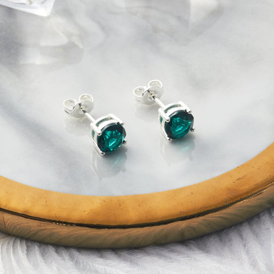 Green Stud Earrings Created with Zircondia® Crystals - Philip Jones Jewellery