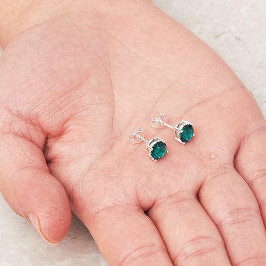 Green Stud Earrings Created with Zircondia® Crystals - Philip Jones Jewellery