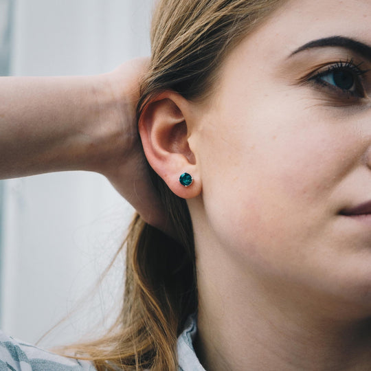 Green Stud Earrings Created with Zircondia® Crystals - Philip Jones Jewellery