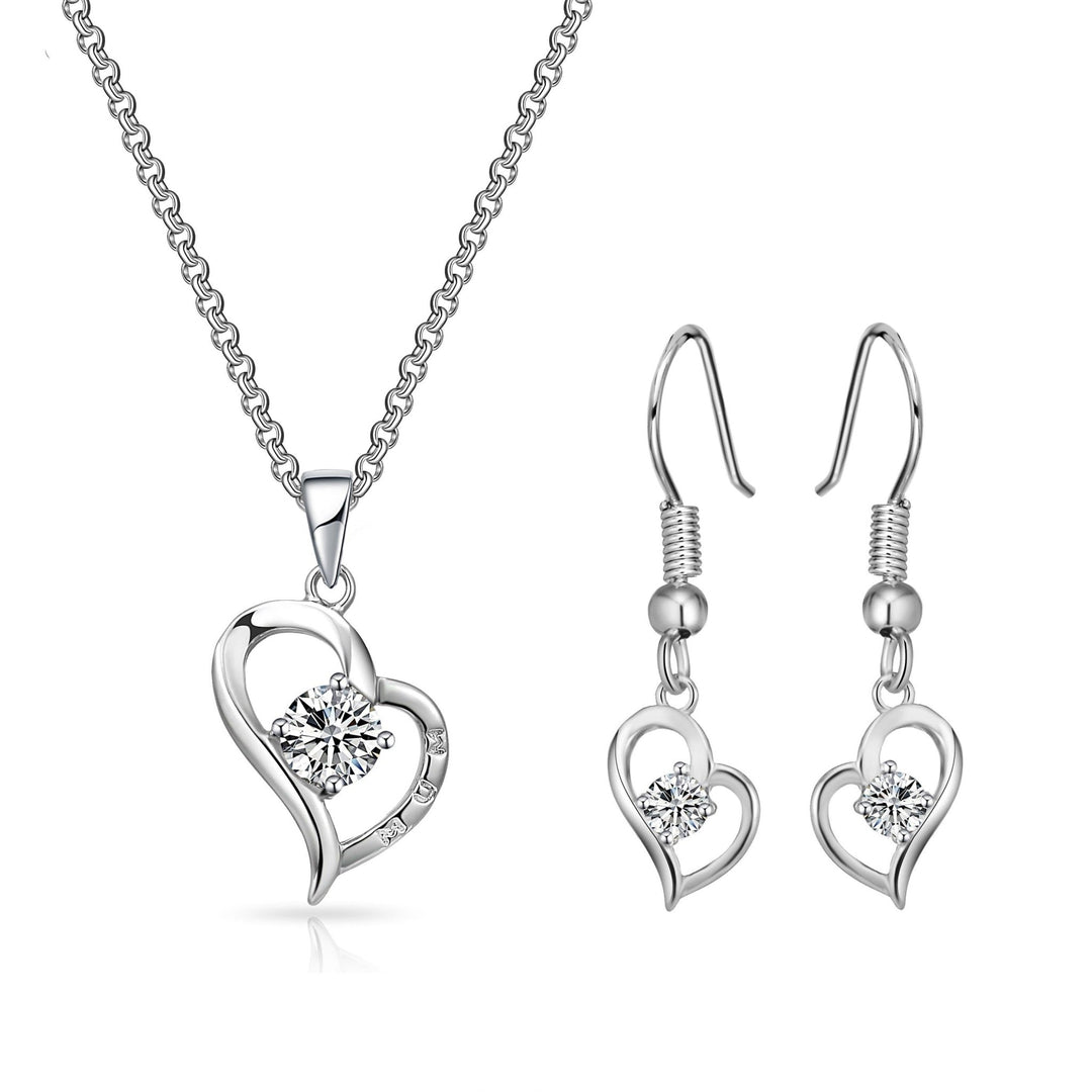 Heart "Mum" Necklace and Earrings Set Created with Zircondia® Crystals - Philip Jones Jewellery