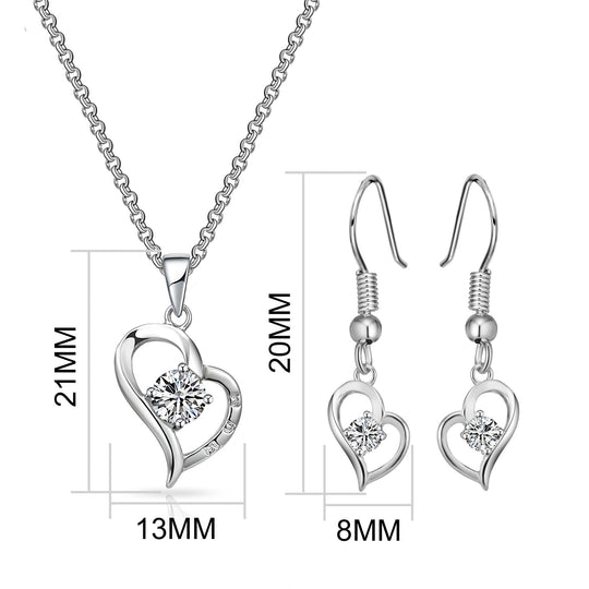 Heart "Mum" Necklace and Earrings Set Created with Zircondia® Crystals - Philip Jones Jewellery