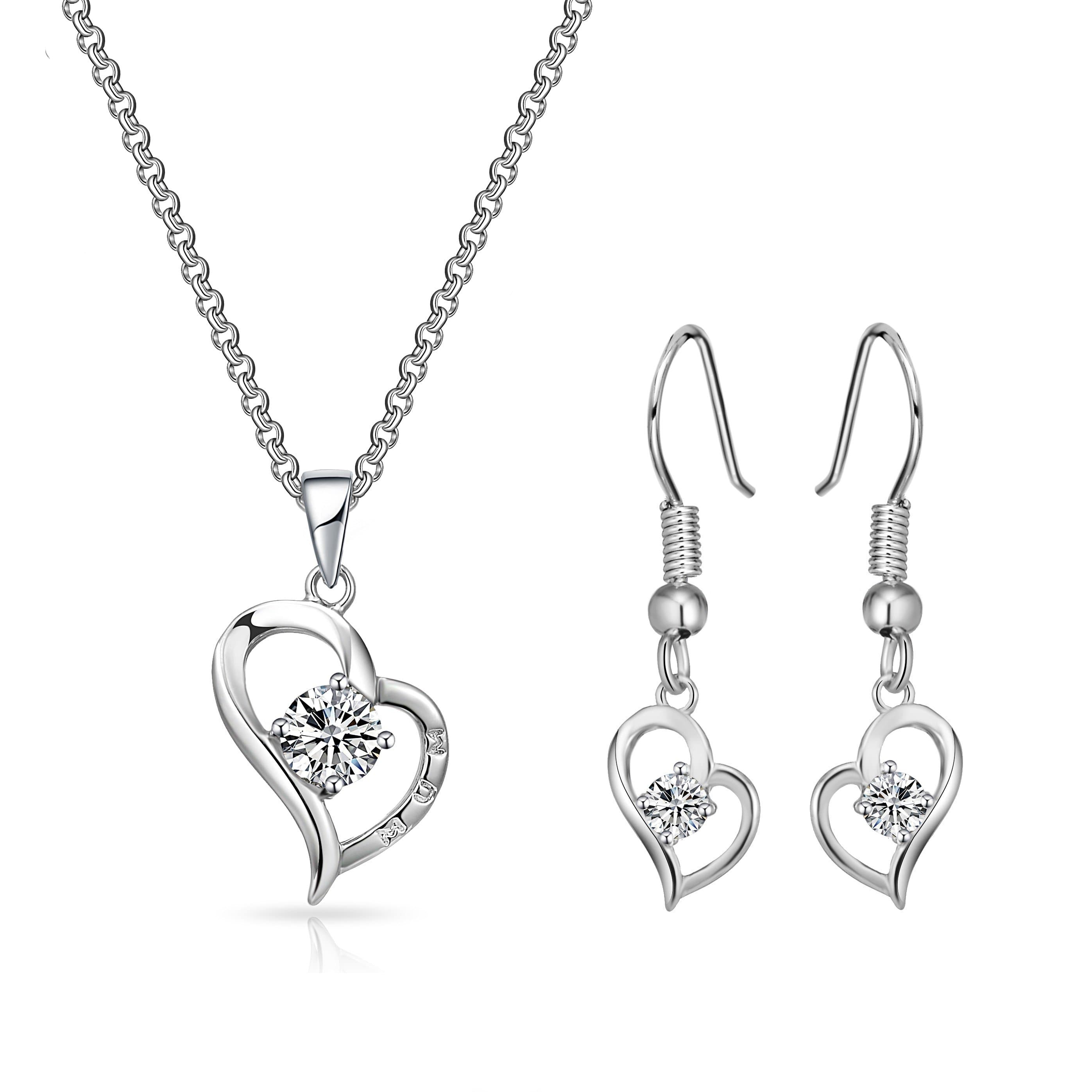Heart "Mum" Necklace and Earrings Set Created with Zircondia® Crystals by Philip Jones Jewellery