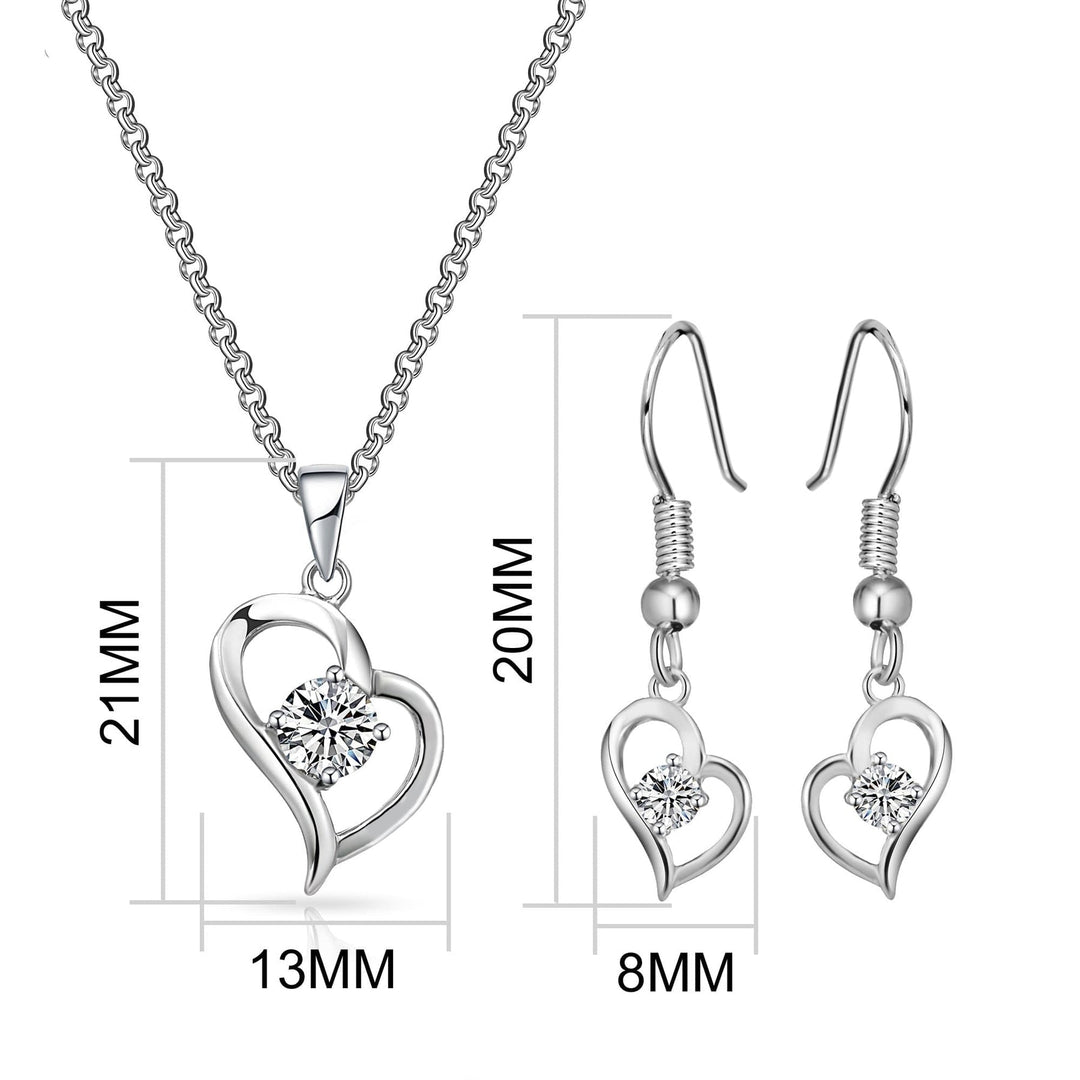Heart Necklace and Earrings Set Created with Zircondia® Crystals - Philip Jones Jewellery