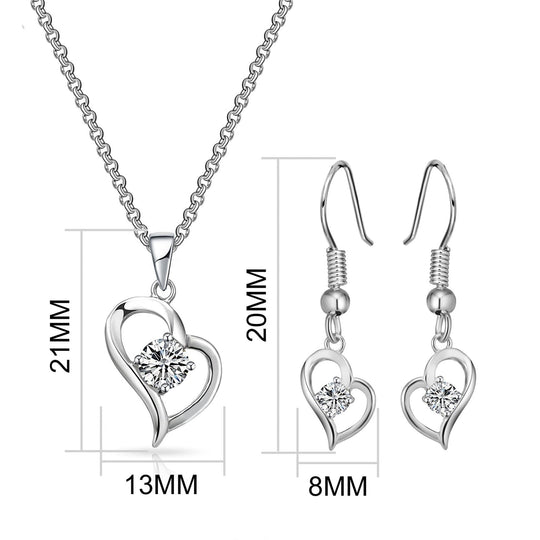 Heart Necklace and Earrings Set Created with Zircondia® Crystals - Philip Jones Jewellery