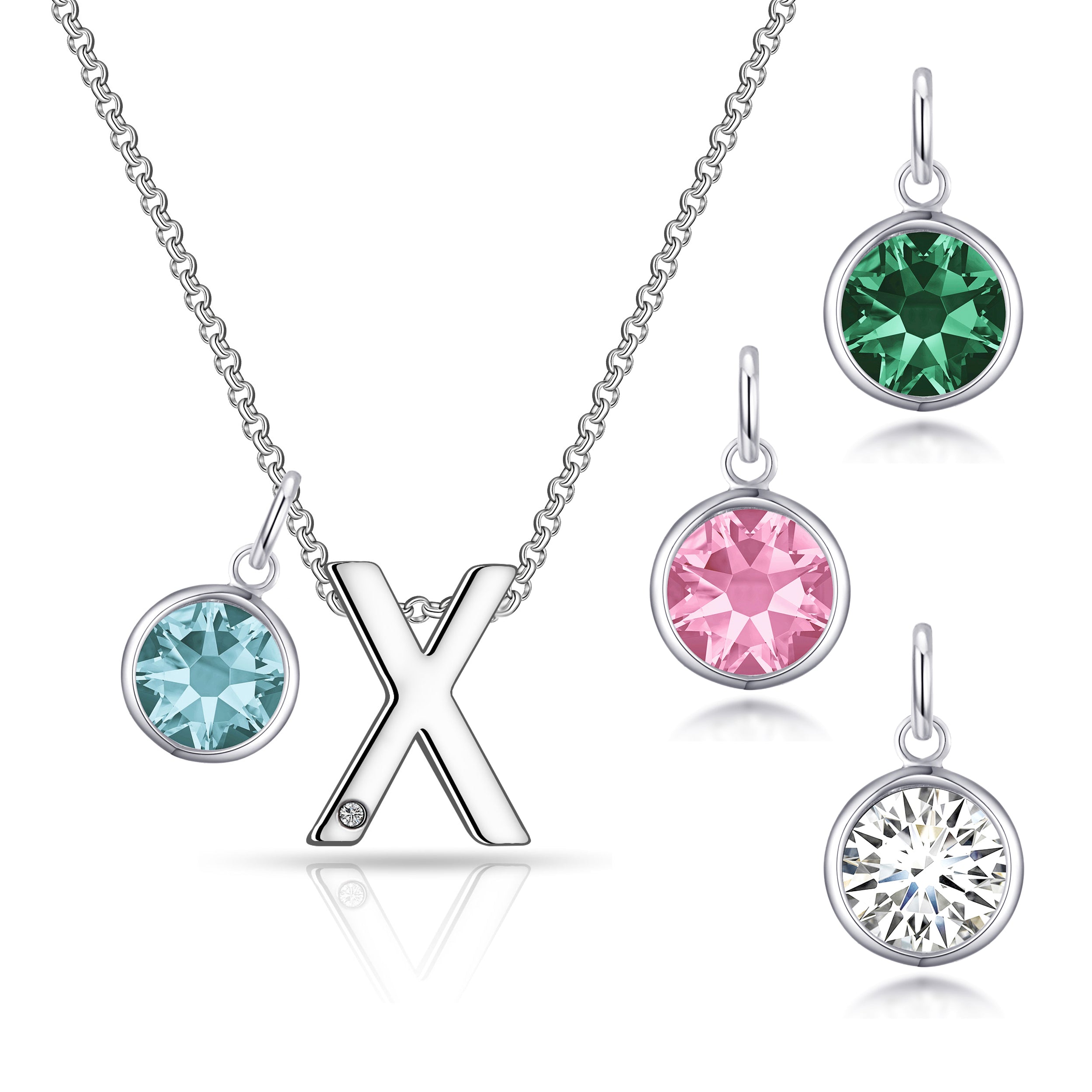 Birthstone Initial Necklace Letter X Created with Zircondia® Crystals by Philip Jones Jewellery