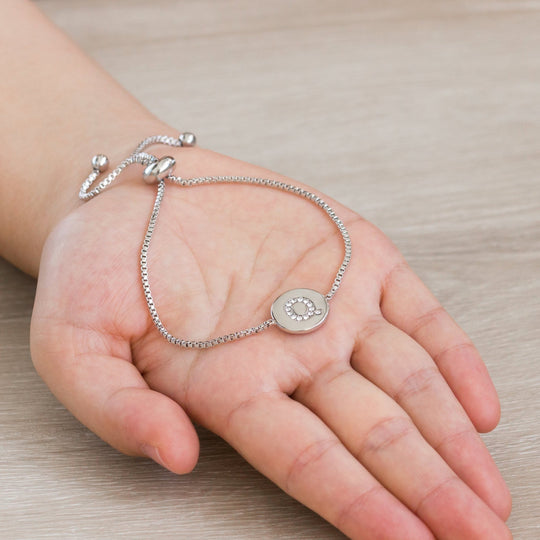 Initial Friendship Bracelet Letter Q Created with Zircondia® Crystals - Philip Jones Jewellery