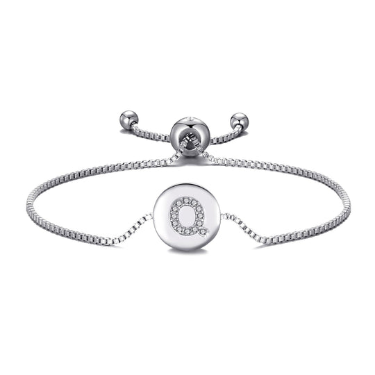 Initial Friendship Bracelet Letter Q Created with Zircondia® Crystals - Philip Jones Jewellery