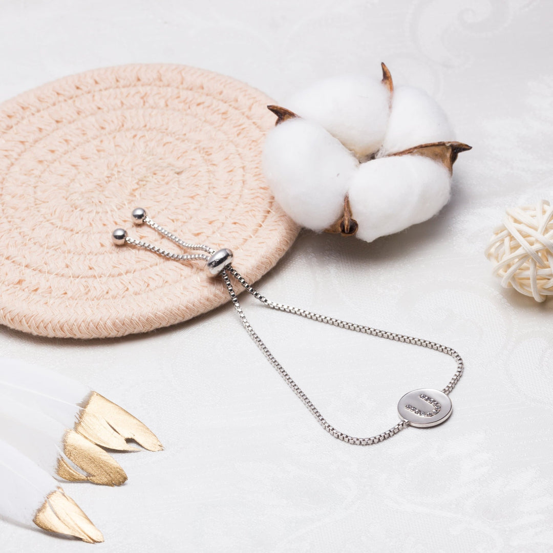 Initial Friendship Bracelet Letter U Created with Zircondia® Crystals - Philip Jones Jewellery