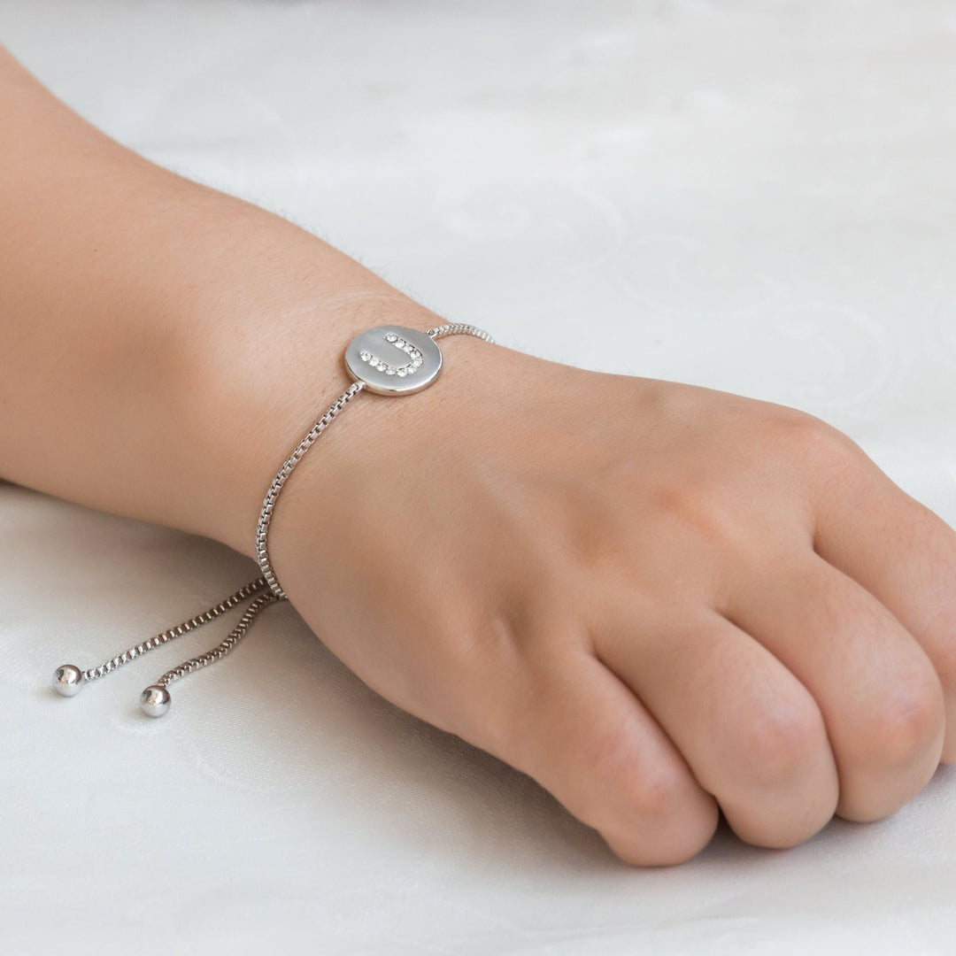Initial Friendship Bracelet Letter U Created with Zircondia® Crystals - Philip Jones Jewellery