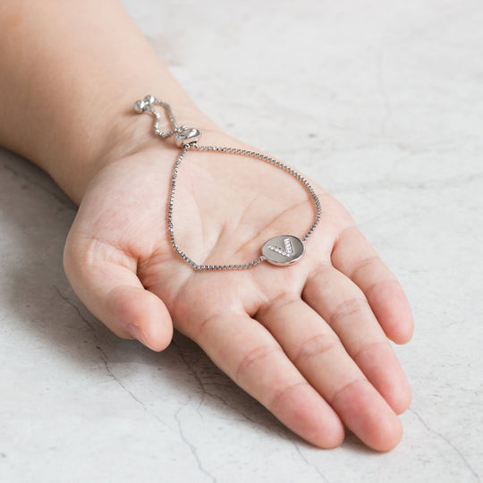 Initial Friendship Bracelet Letter V Created with Zircondia® Crystals - Philip Jones Jewellery