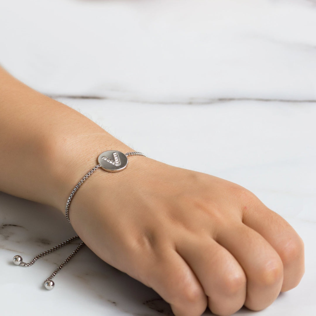 Initial Friendship Bracelet Letter V Created with Zircondia® Crystals - Philip Jones Jewellery